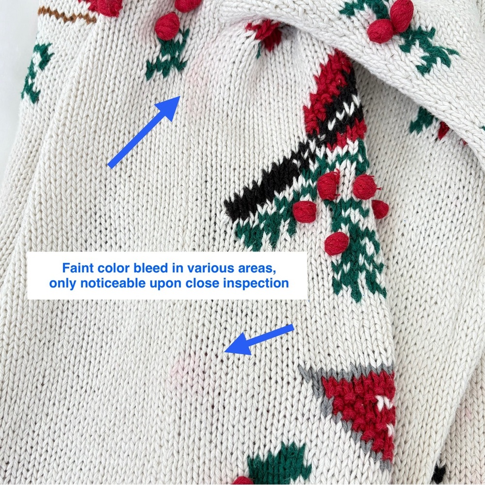 Vintage Holiday Cardinal Cardigan | Poinsettia Christmas Sweater | Cotton | M - Picture 5 of 9